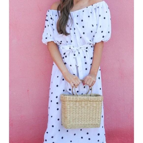 Stateside Polka Dot Maxi Dress, Linen Blend, Belted, Sz M - Picture 1 of 7